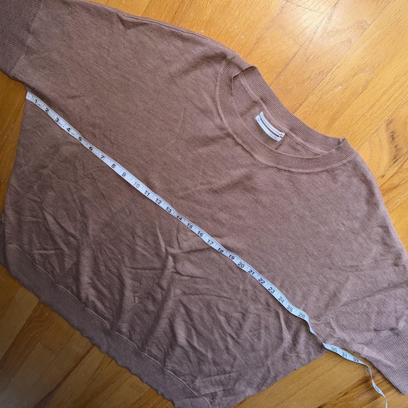By Anthropologie Sweater Women's XL Brown Merino Wool Short Sleeve Boxy Pullover - Picture 6 of 9
